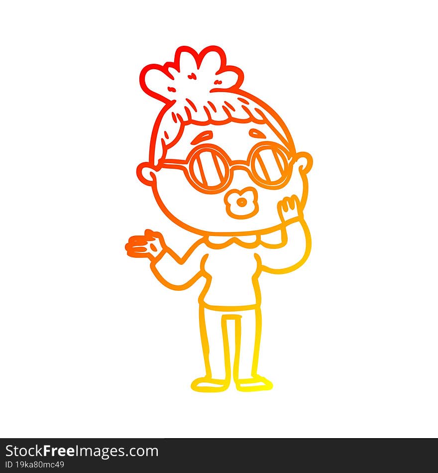 warm gradient line drawing of a cartoon woman wearing spectacles