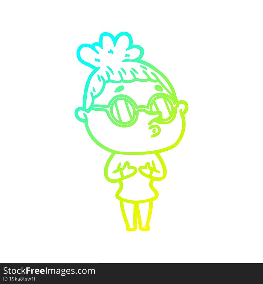 cold gradient line drawing cartoon woman wearing glasses