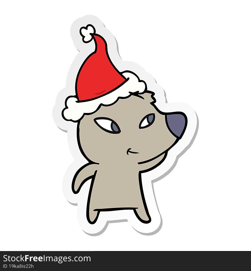 cute sticker cartoon of a bear wearing santa hat