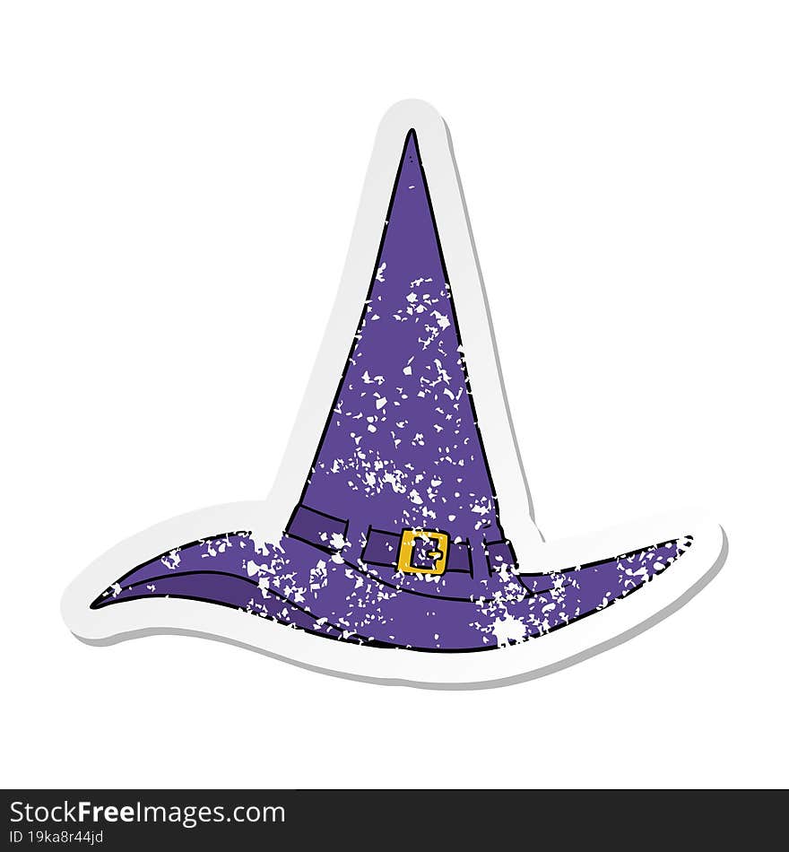 distressed sticker of a cartoon witch hat