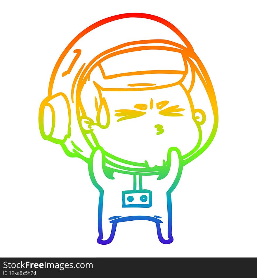 rainbow gradient line drawing cartoon stressed astronaut