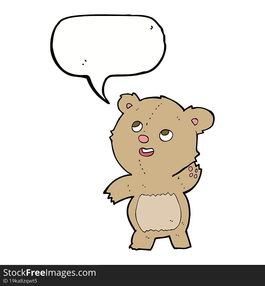 cartoon cute waving teddy bear with speech bubble