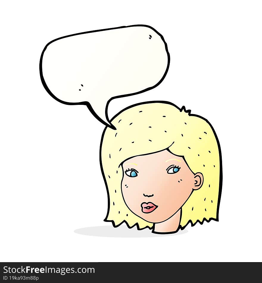 cartoon female face with speech bubble