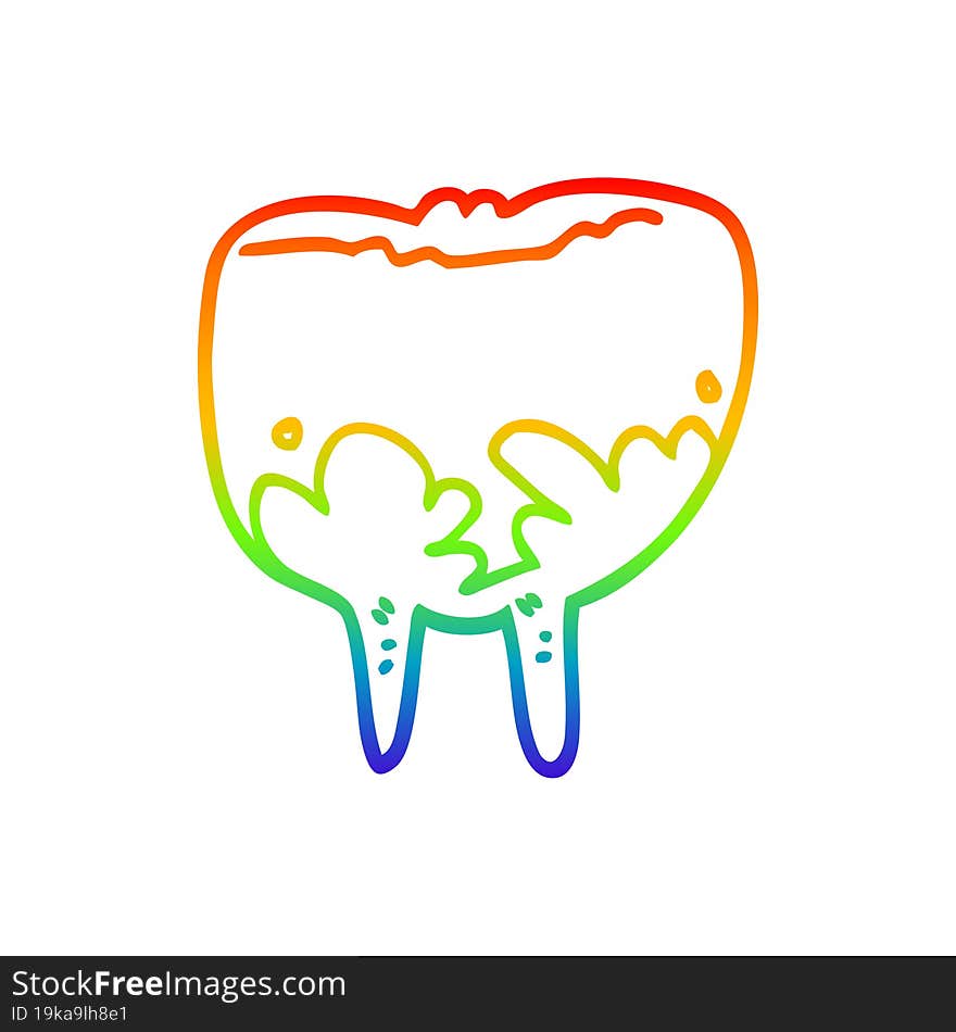 Rainbow Gradient Line Drawing Cartoon Tooth