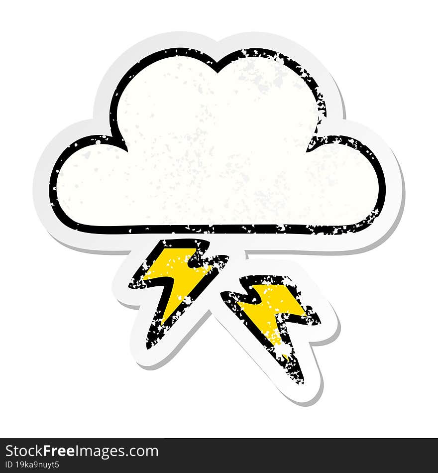 distressed sticker of a cute cartoon thunder cloud