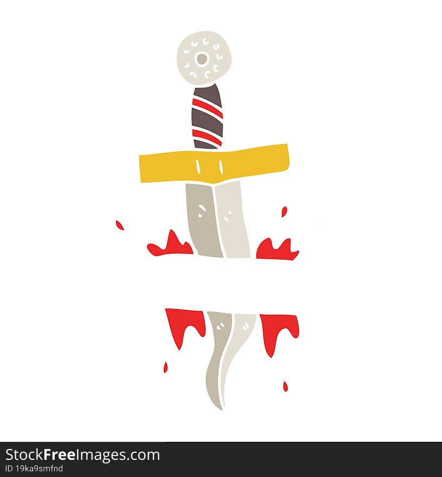 Flat Color Illustration Of A Cartoon Dagger Tattoo