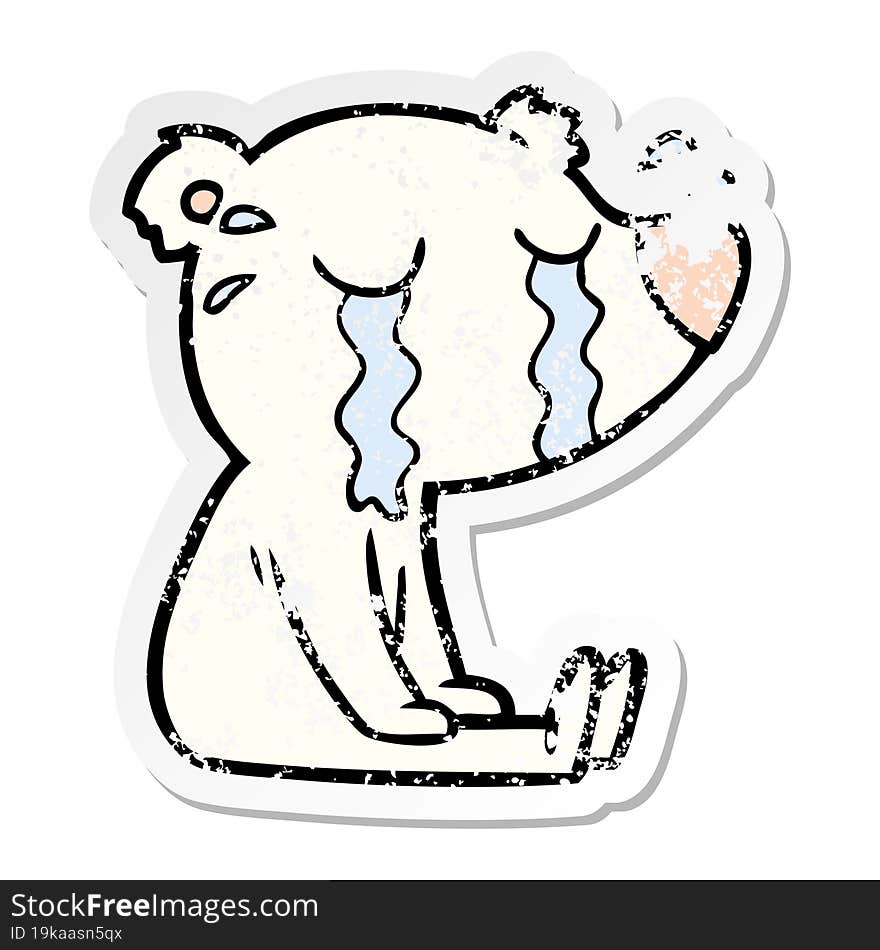 distressed sticker of a cartoon crying sitting polar bear