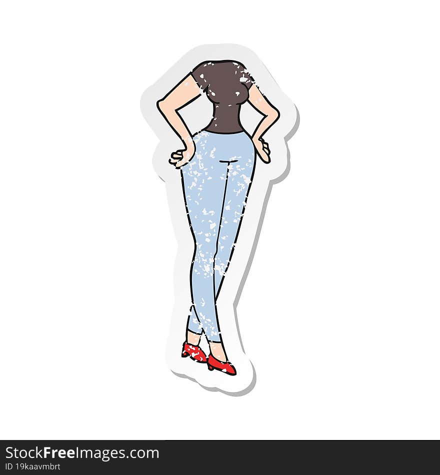 Retro Distressed Sticker Of A Cartoon Headless Body