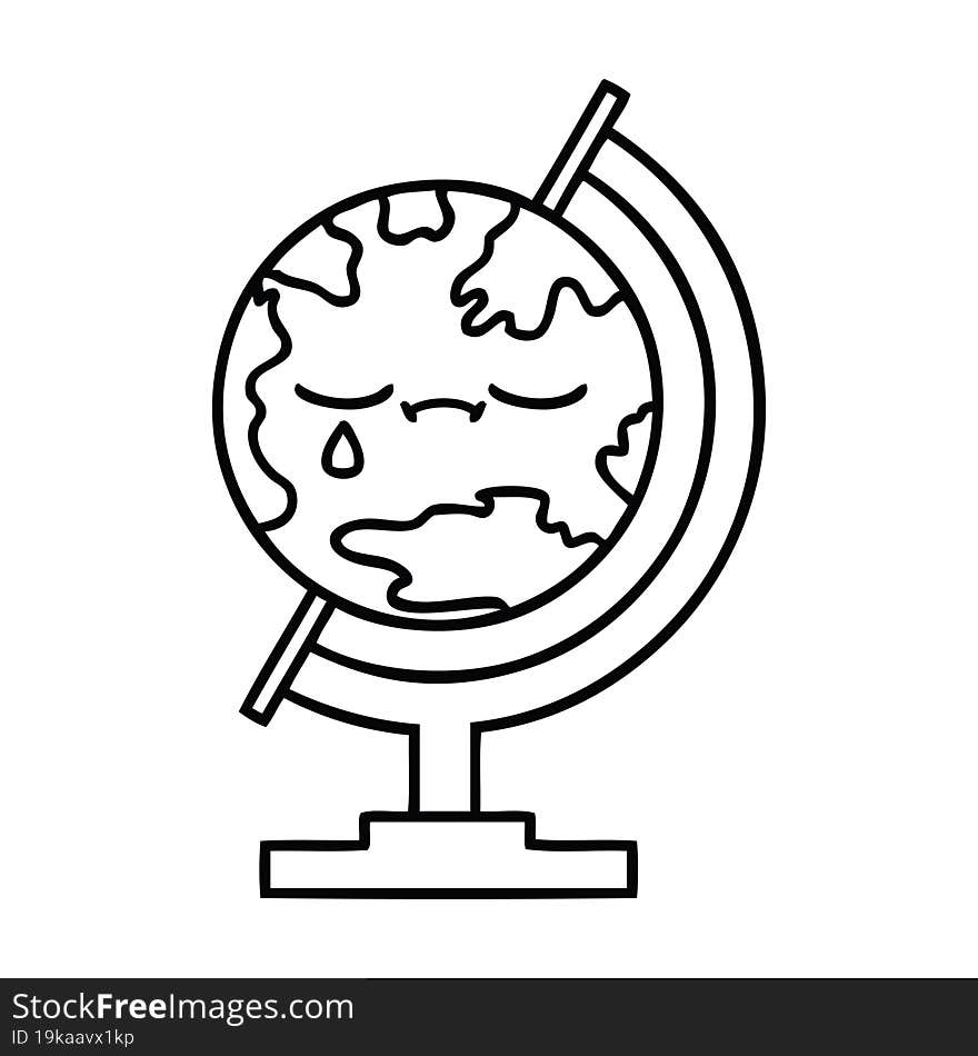 line drawing cartoon globe of the world