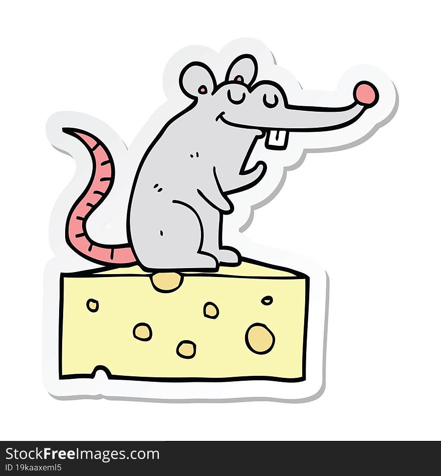 sticker of a cartoon mouse sitting on cheese