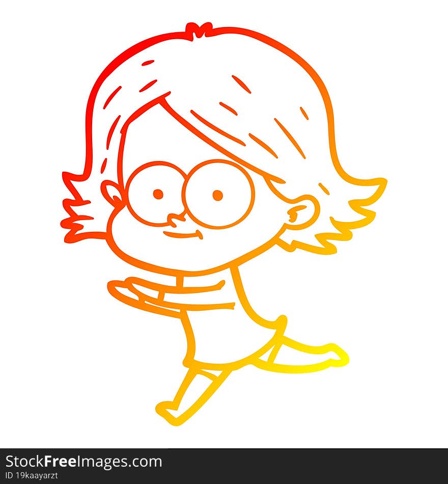 warm gradient line drawing of a happy cartoon girl