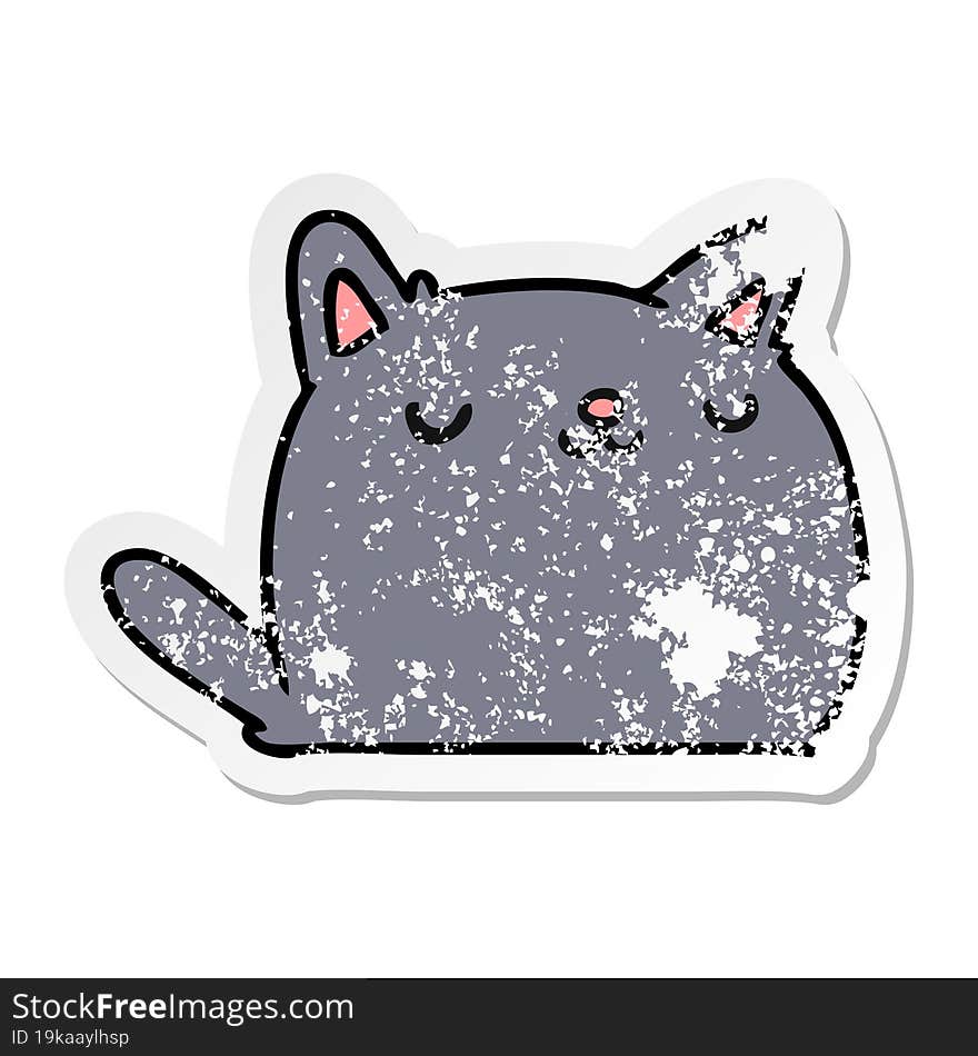 distressed sticker cartoon illustration of cute kawaii cat. distressed sticker cartoon illustration of cute kawaii cat