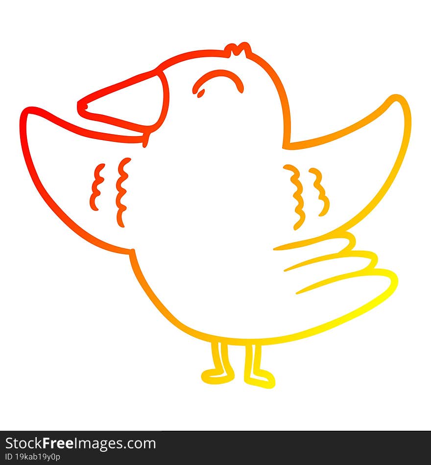 warm gradient line drawing cartoon bird spreading wings