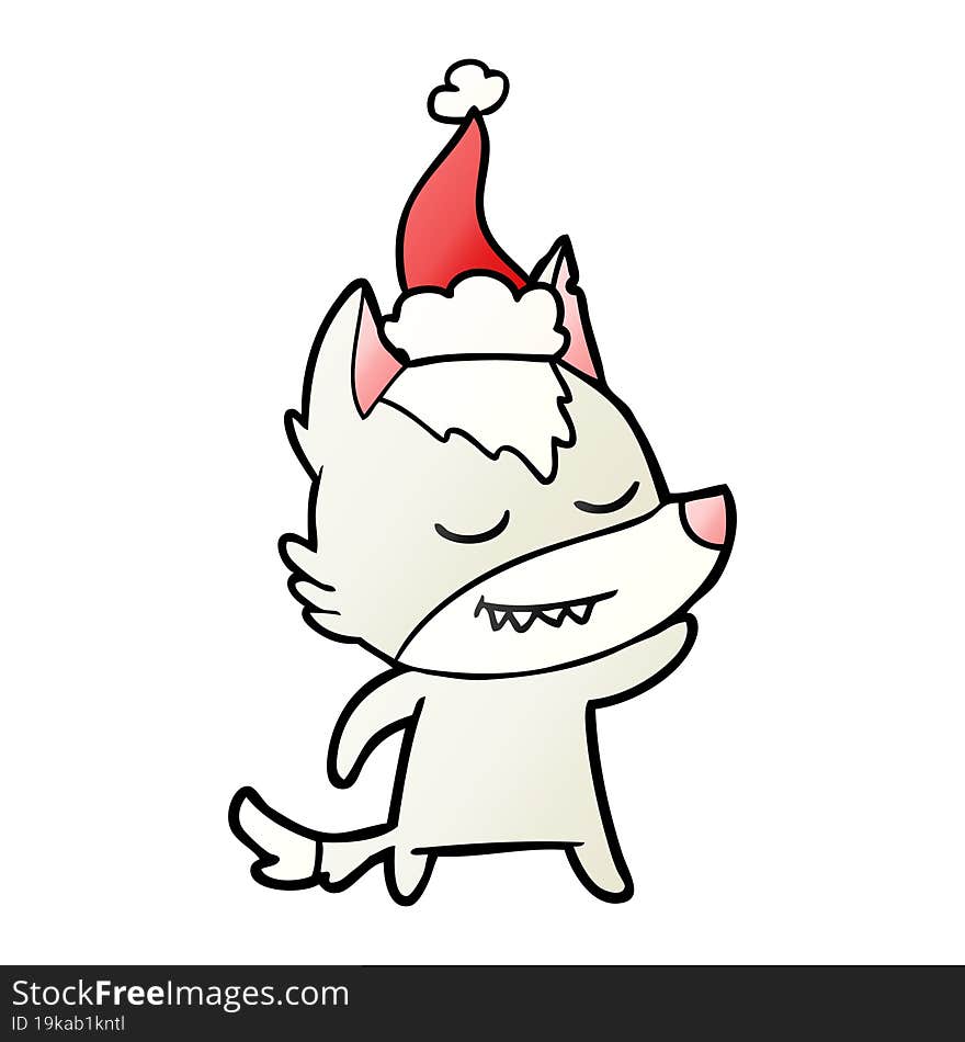 friendly gradient cartoon of a wolf wearing santa hat