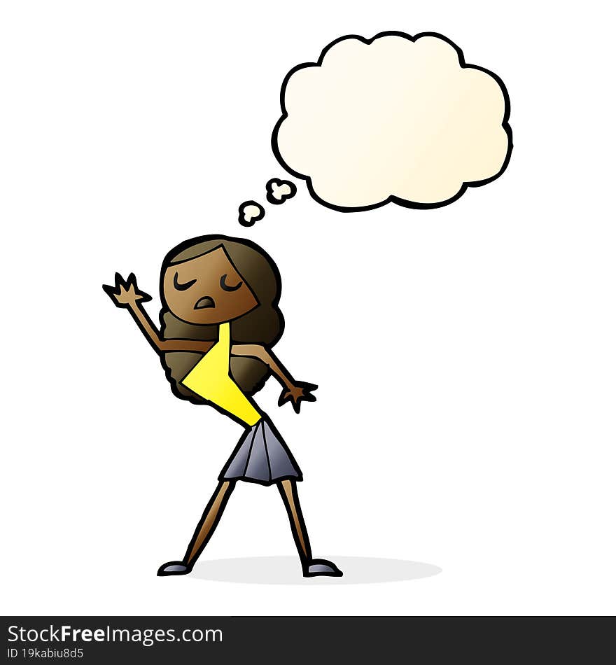 cartoon woman dancing with thought bubble