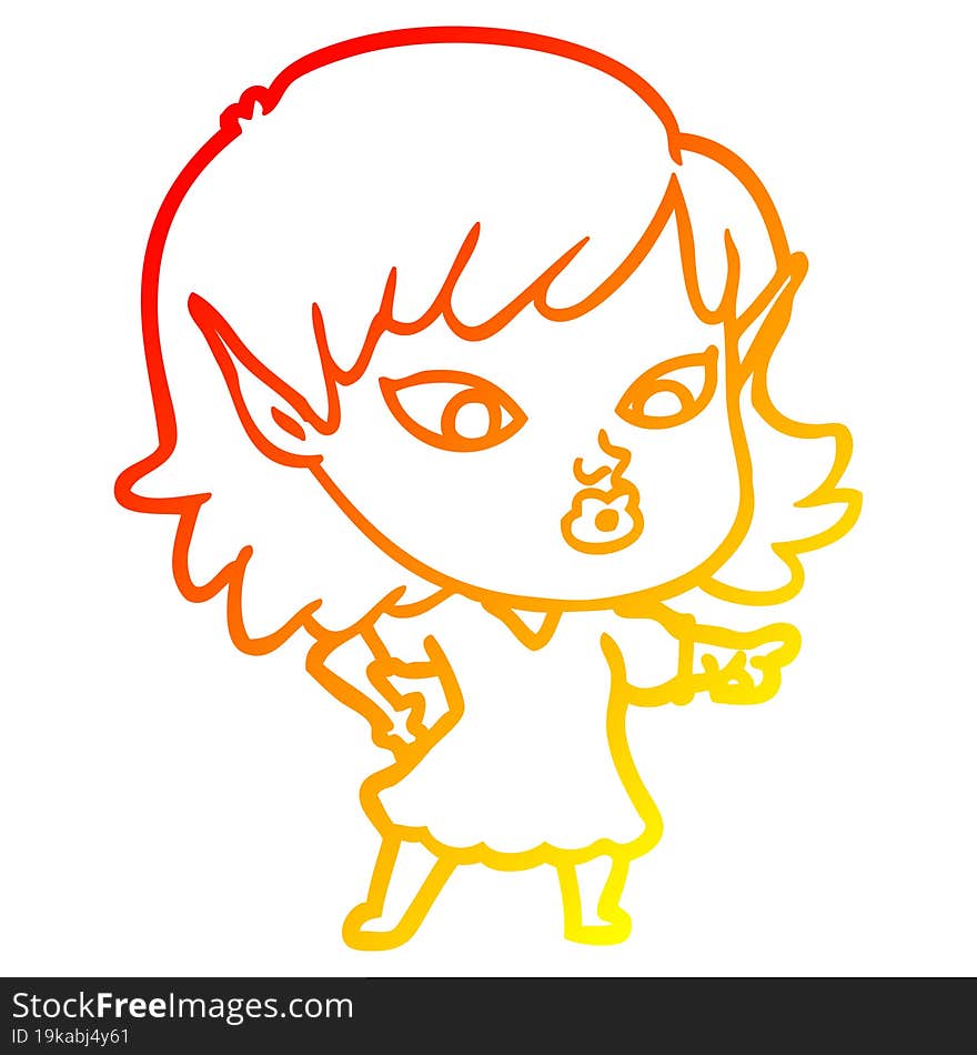 warm gradient line drawing pretty cartoon elf girl