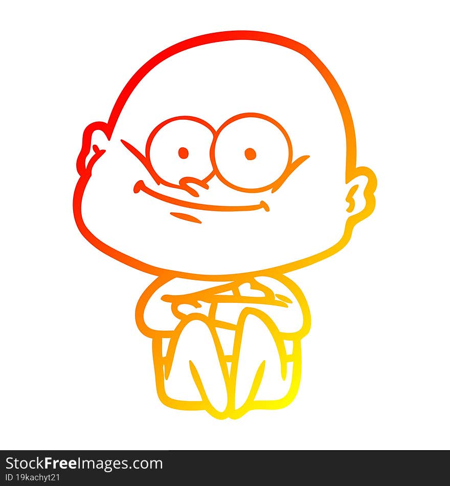 warm gradient line drawing cartoon bald man staring