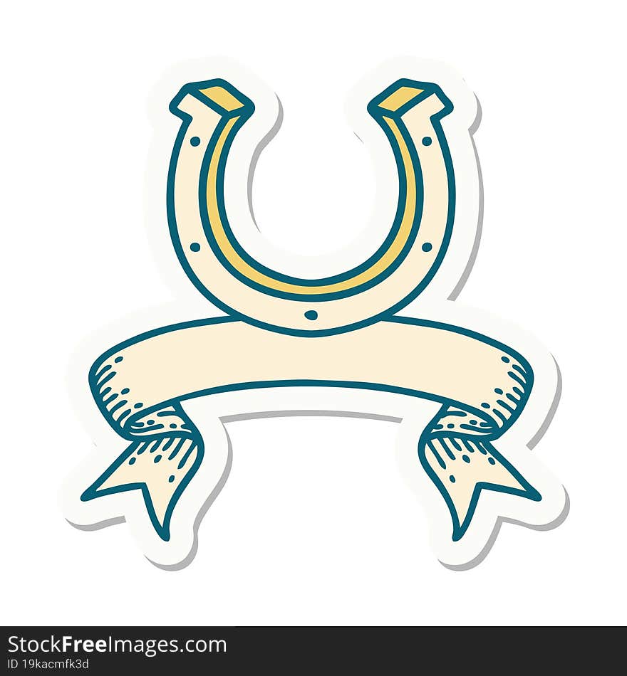 tattoo sticker with banner of a horse shoe