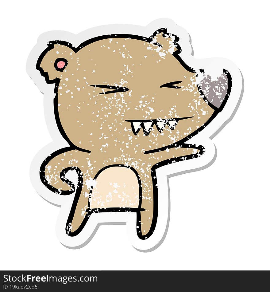 distressed sticker of a angry bear cartoon