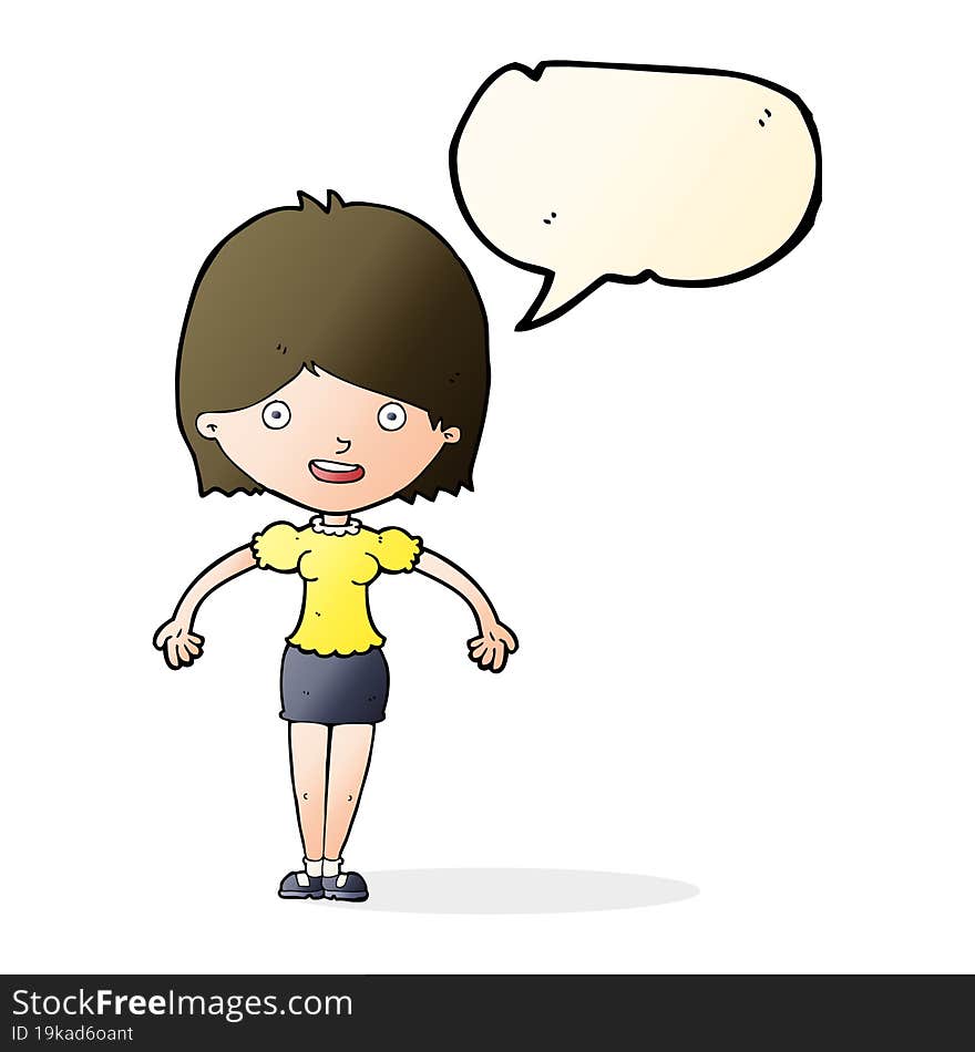 cartoon happy woman with speech bubble