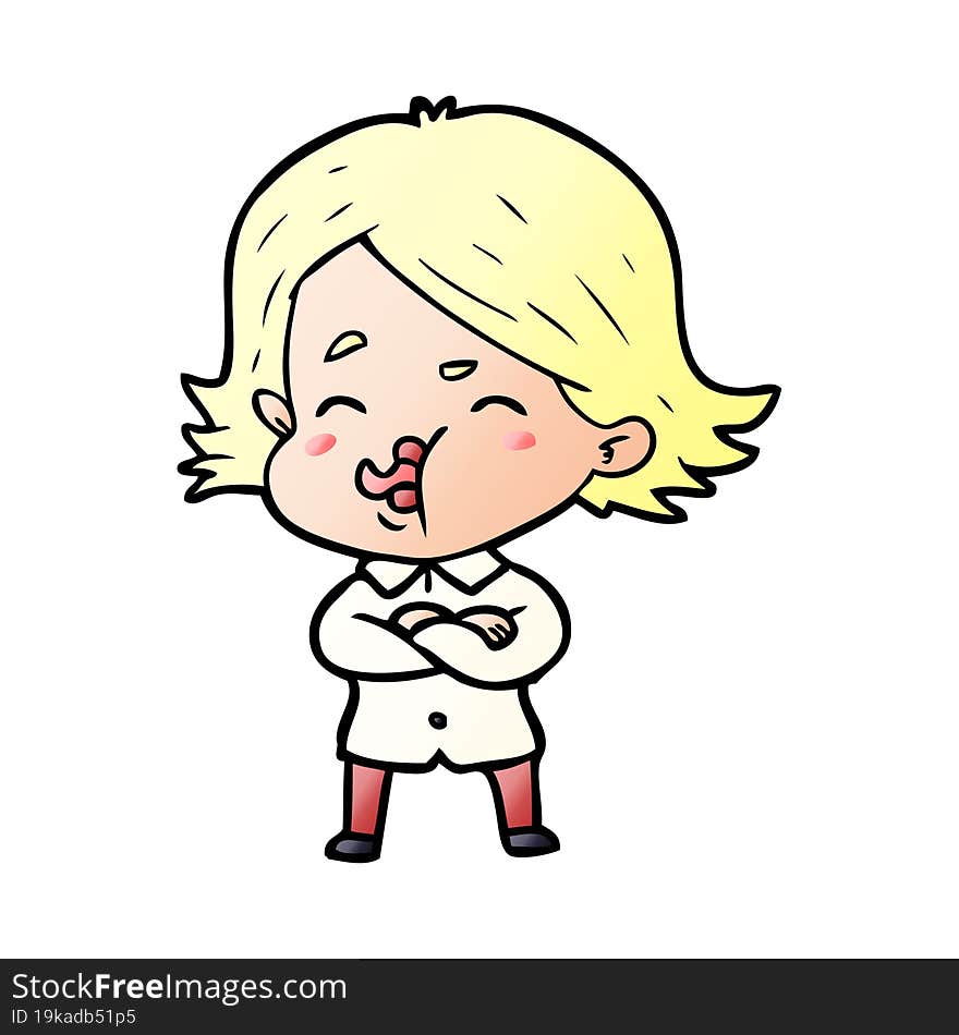 cartoon girl pulling face. cartoon girl pulling face