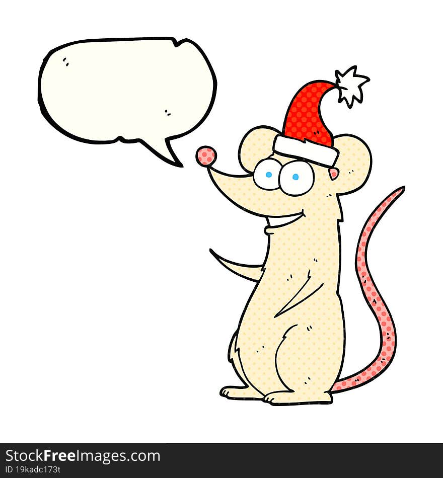 comic book speech bubble cartoon mouse wearing christmas hat