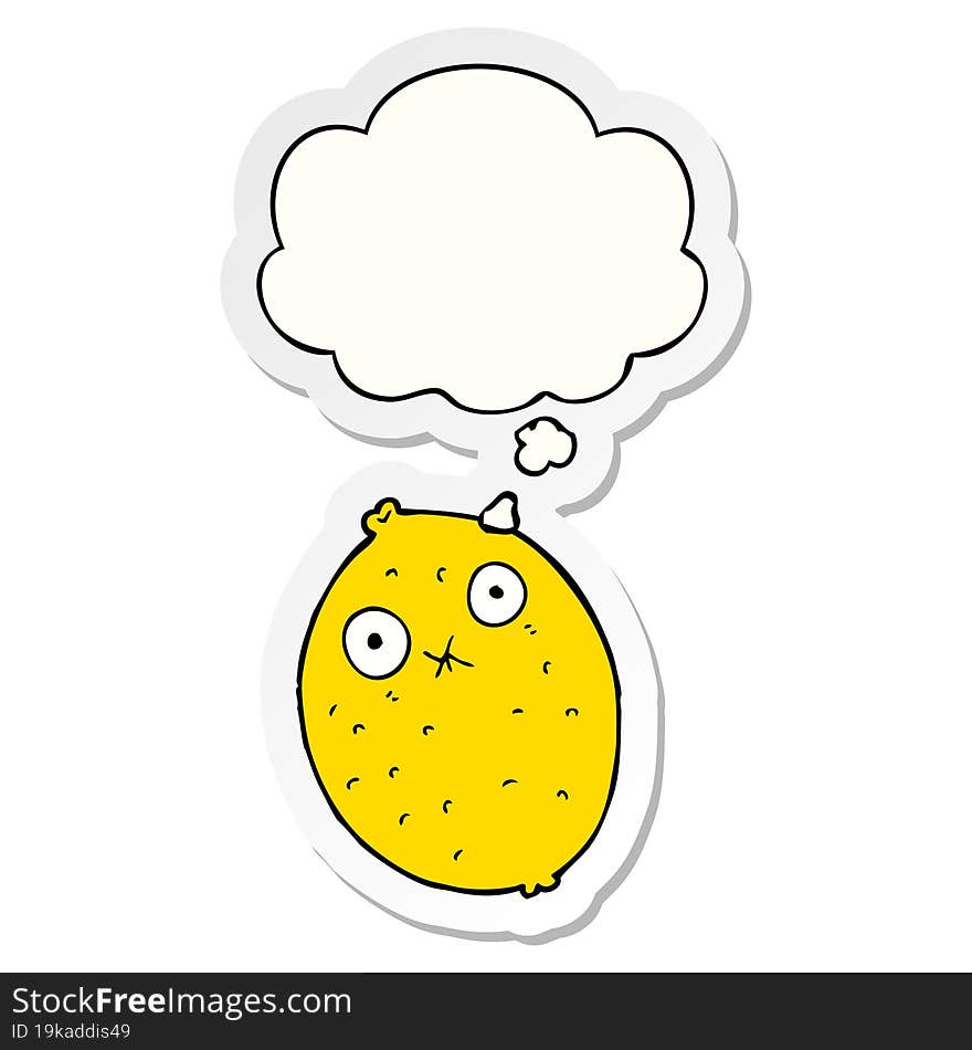 cartoon bitter lemon and thought bubble as a printed sticker