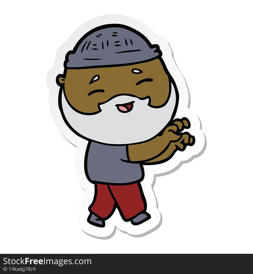 Sticker Of A Cartoon Happy Bearded Man