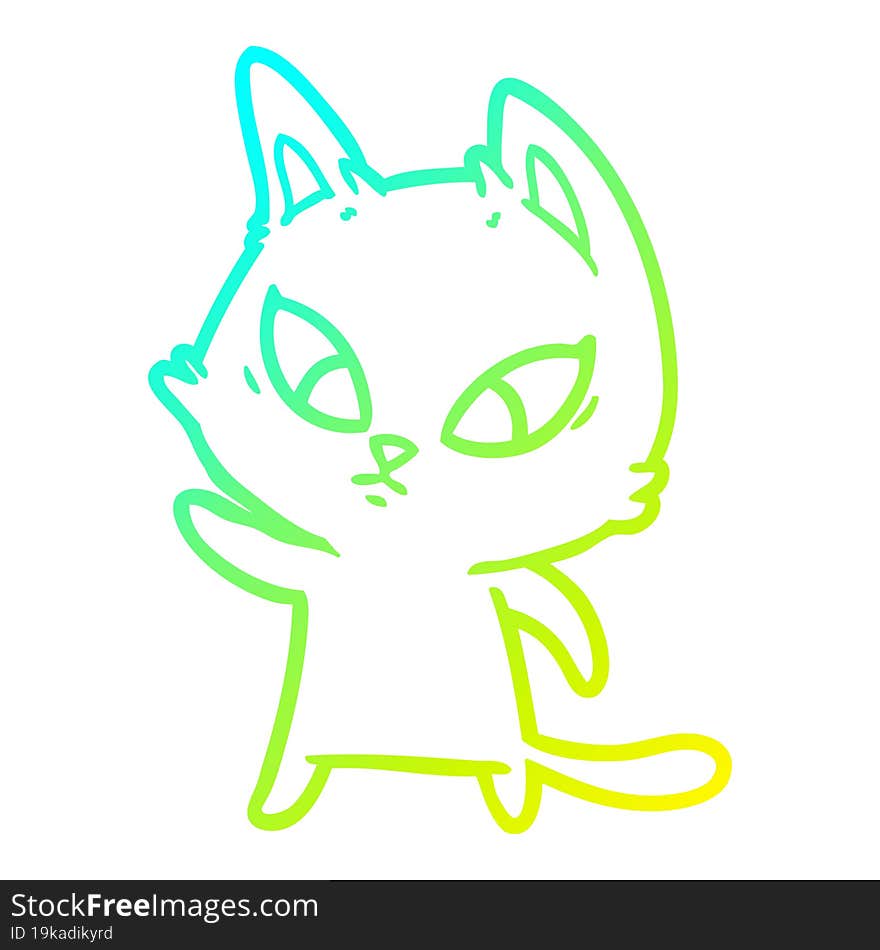 Cold Gradient Line Drawing Confused Cartoon Cat