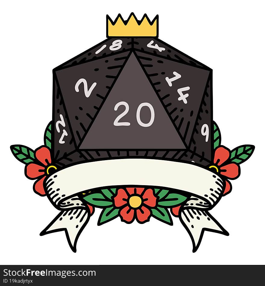 Natural 20 Critical Hit D20 Dice Roll Illustration