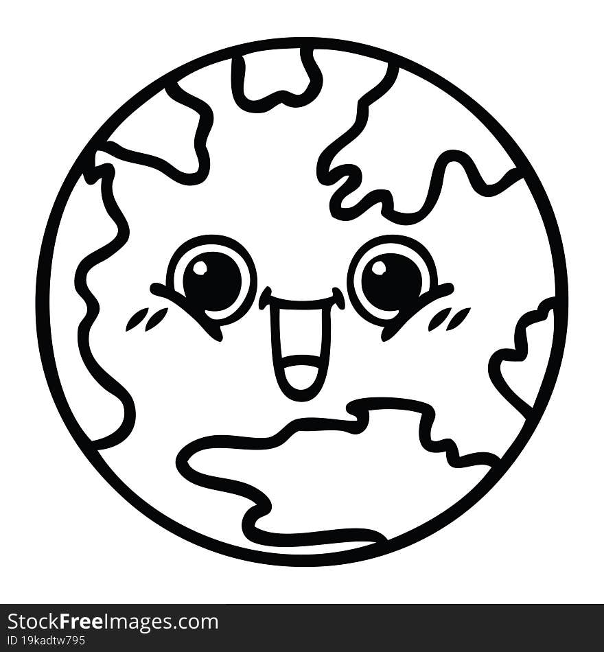 Line Drawing Cartoon Planet Earth