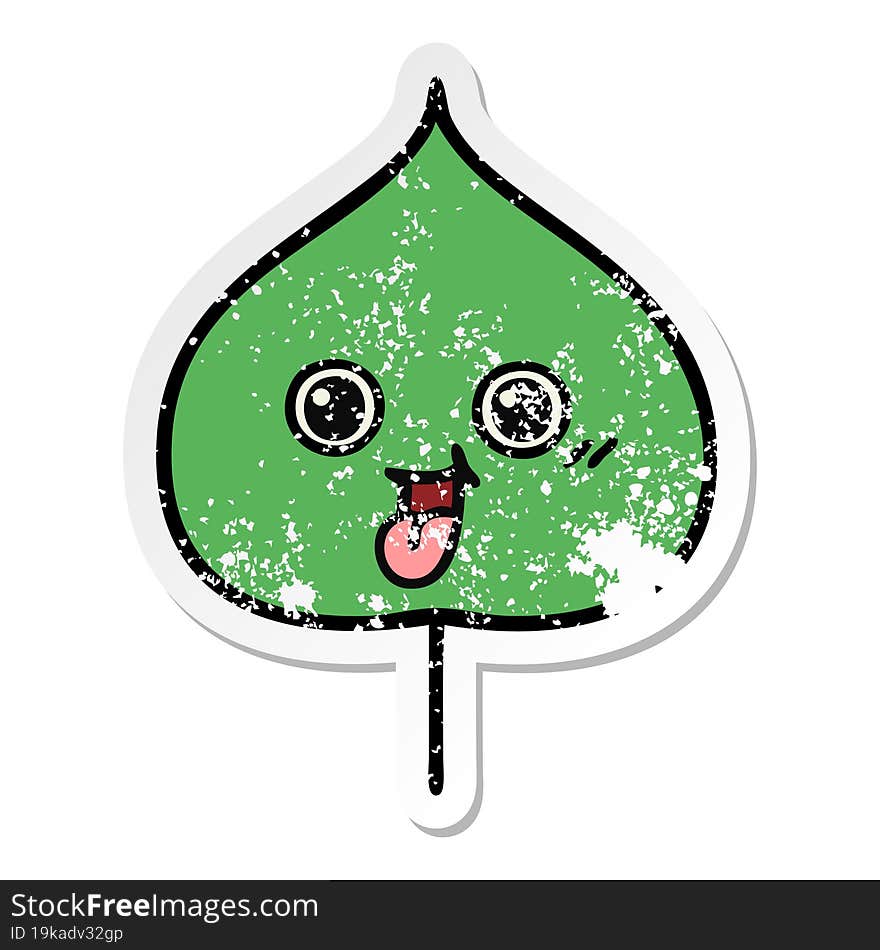 Distressed Sticker Of A Cute Cartoon Expressional Leaf