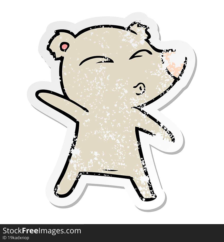 distressed sticker of a cartoon whistling bear