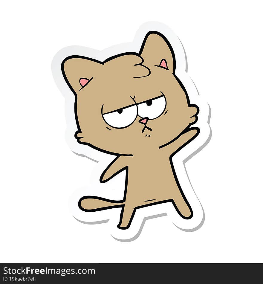 sticker of a bored cartoon cat