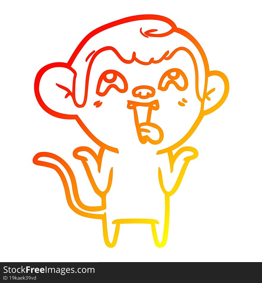 warm gradient line drawing crazy cartoon monkey