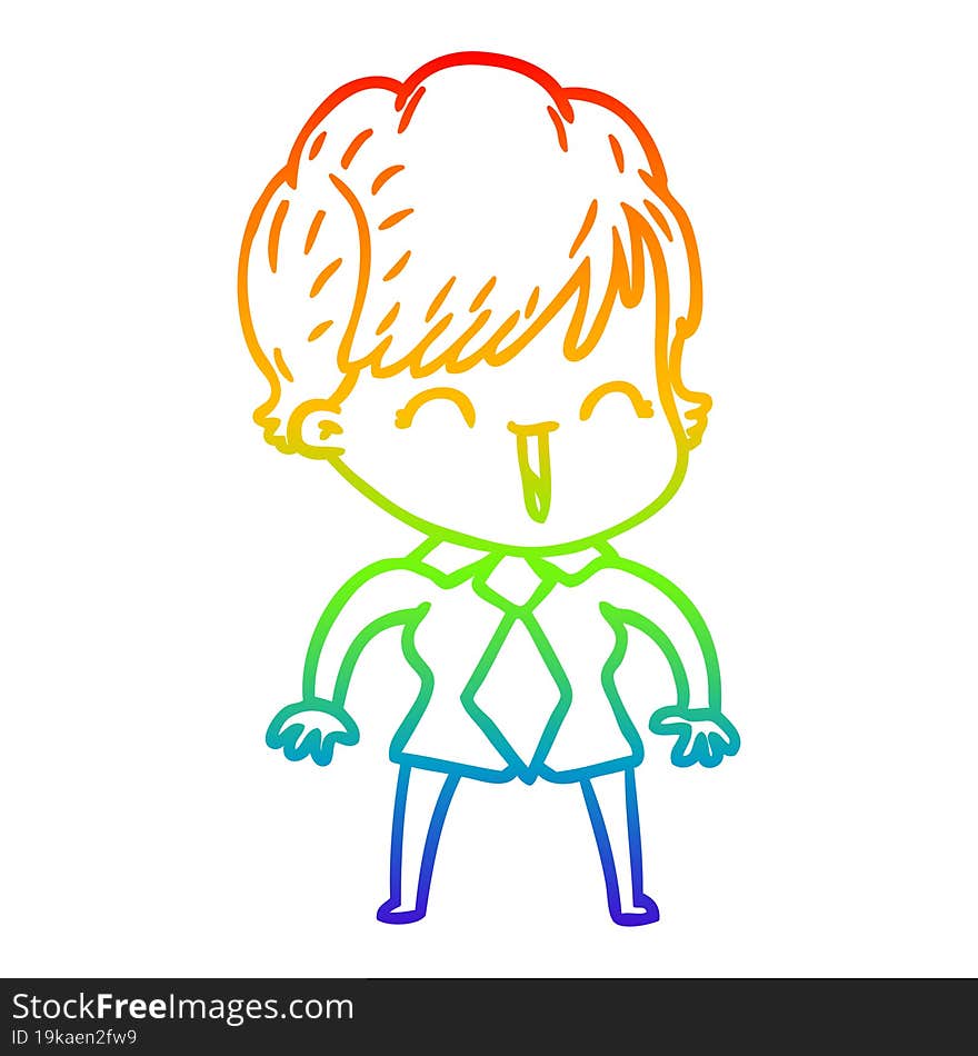 Rainbow Gradient Line Drawing Cartoon Laughing Woman