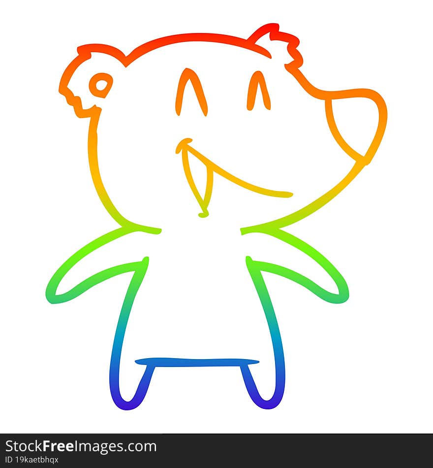 Rainbow Gradient Line Drawing Laughing Bear Cartoon