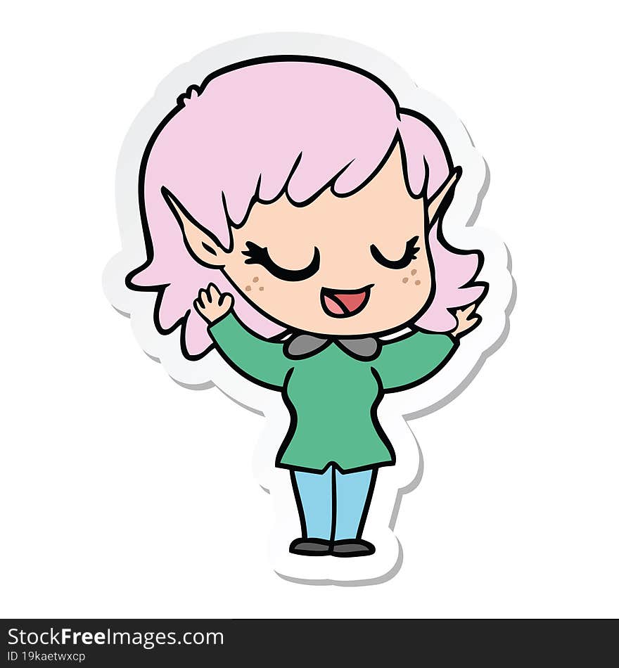 sticker of a happy cartoon elf girl