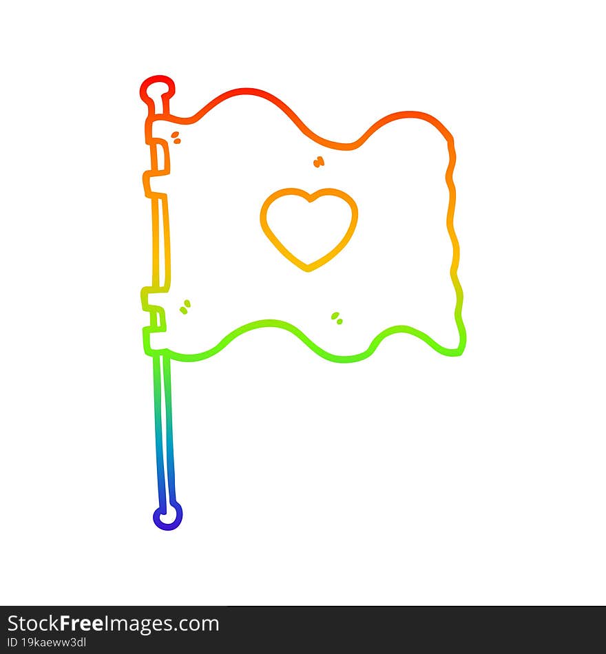 rainbow gradient line drawing of a cartoon flag with love heart