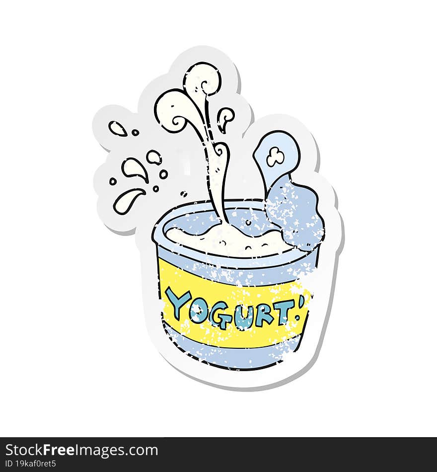 retro distressed sticker of a cartoon yogurt