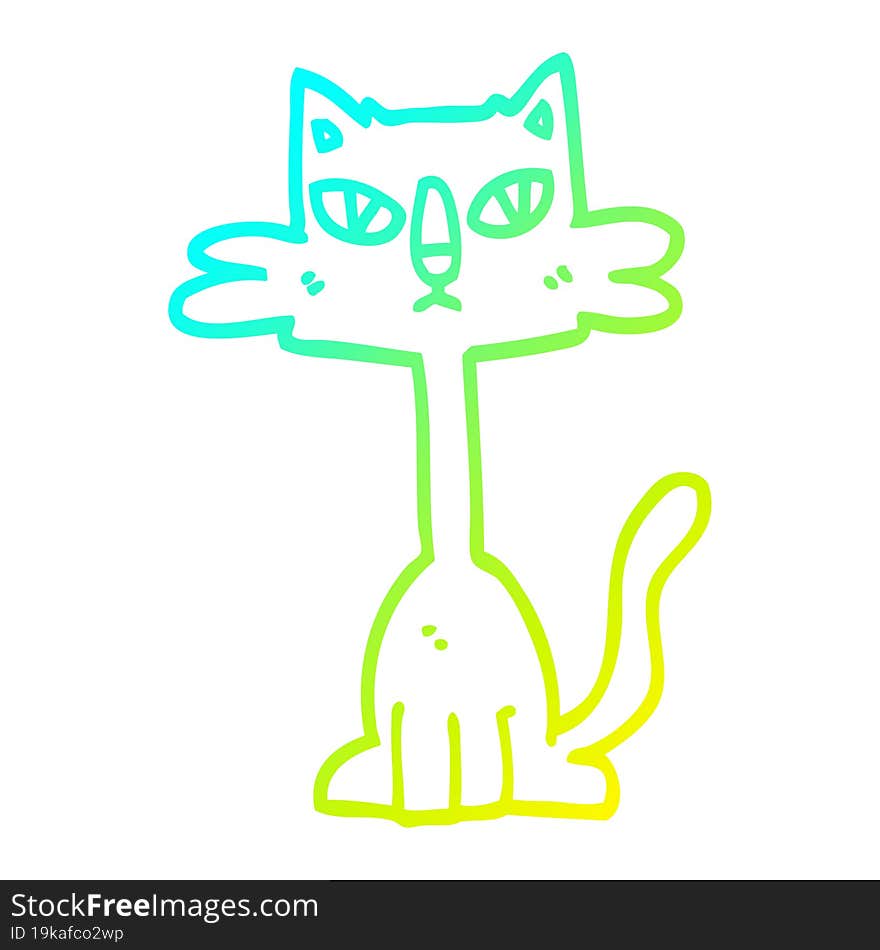 Cold Gradient Line Drawing Cartoon Funny Cat