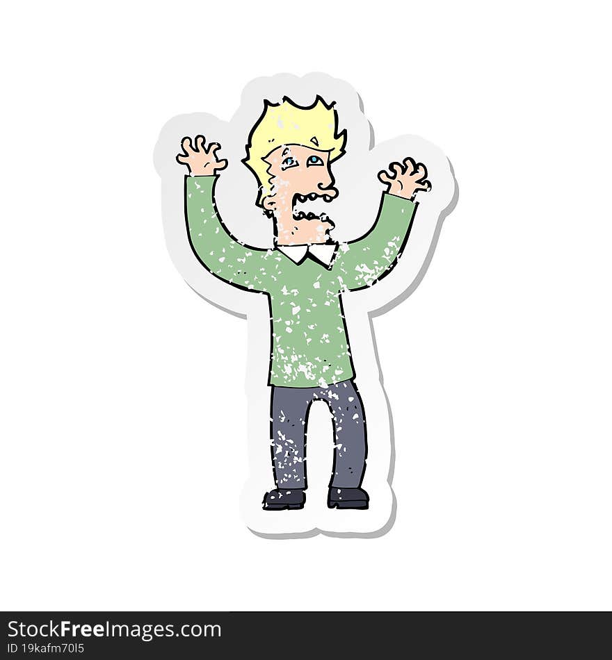 retro distressed sticker of a cartoon terrified man