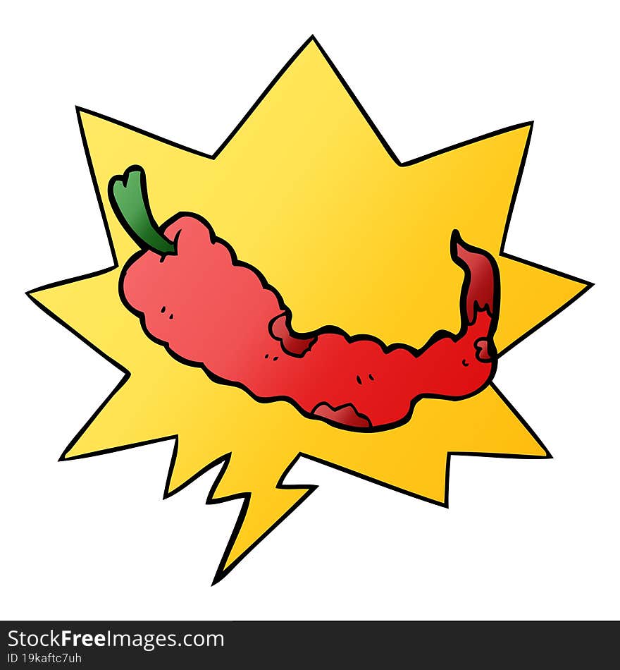 cartoon chili pepper and speech bubble in smooth gradient style