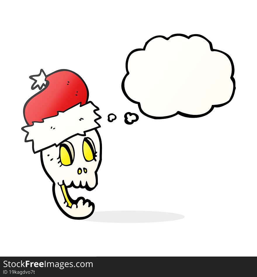 thought bubble cartoon christmas hat on skull