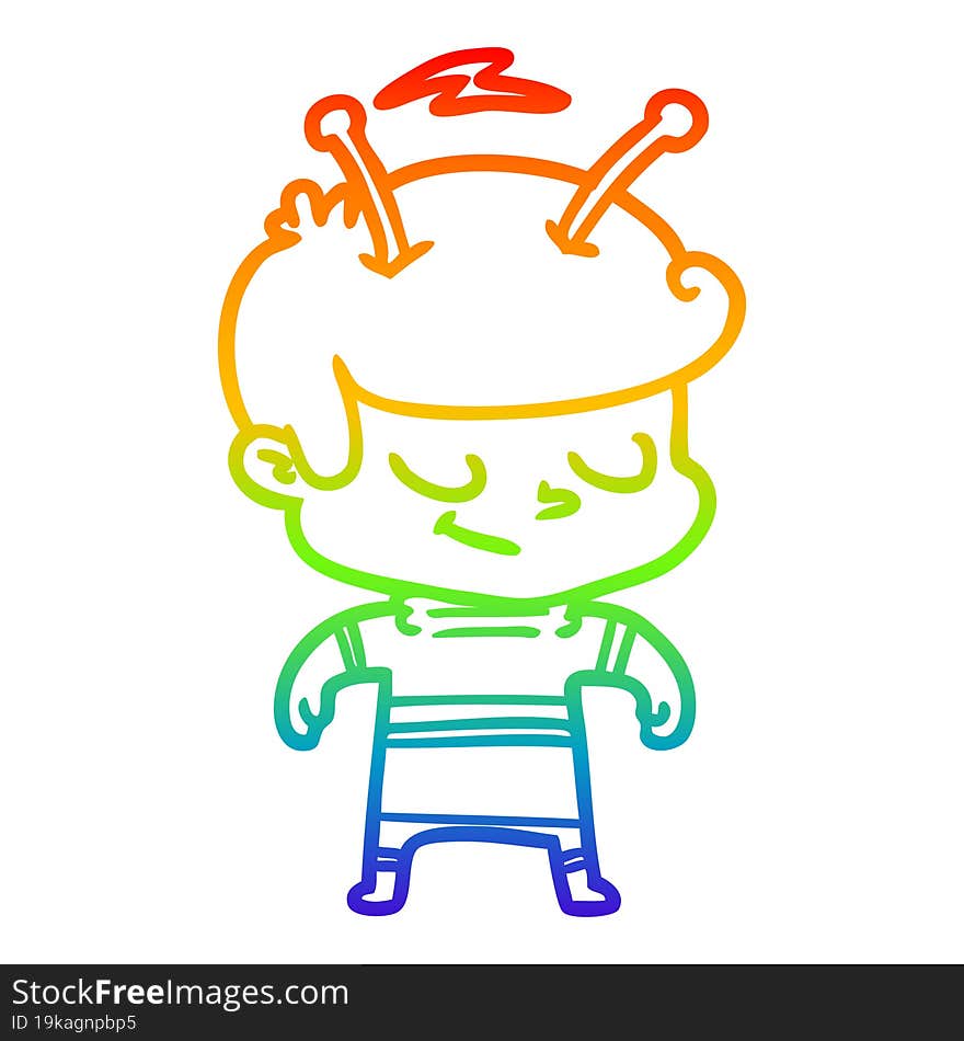 rainbow gradient line drawing friendly cartoon spaceman