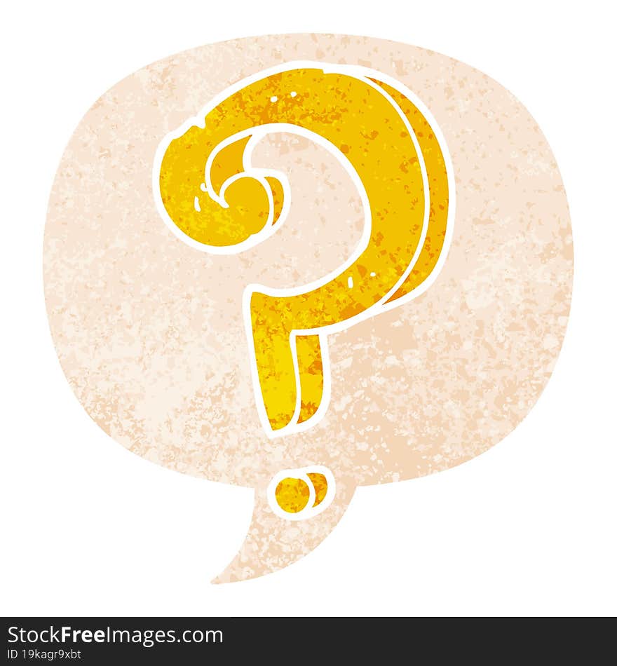 cartoon question mark and speech bubble in retro textured style