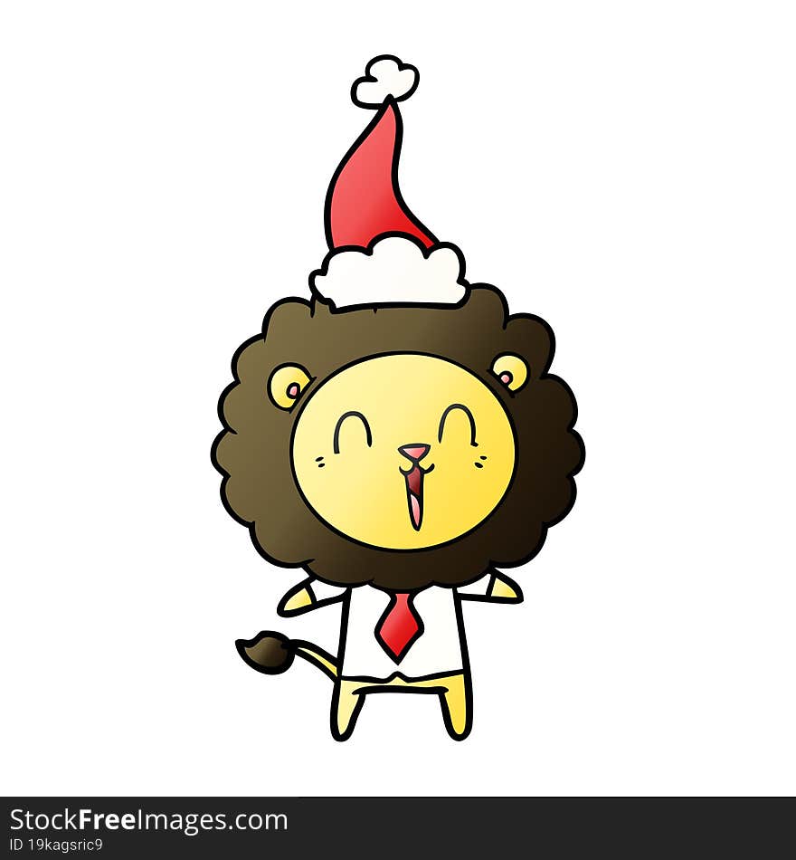 laughing lion gradient cartoon of a wearing santa hat