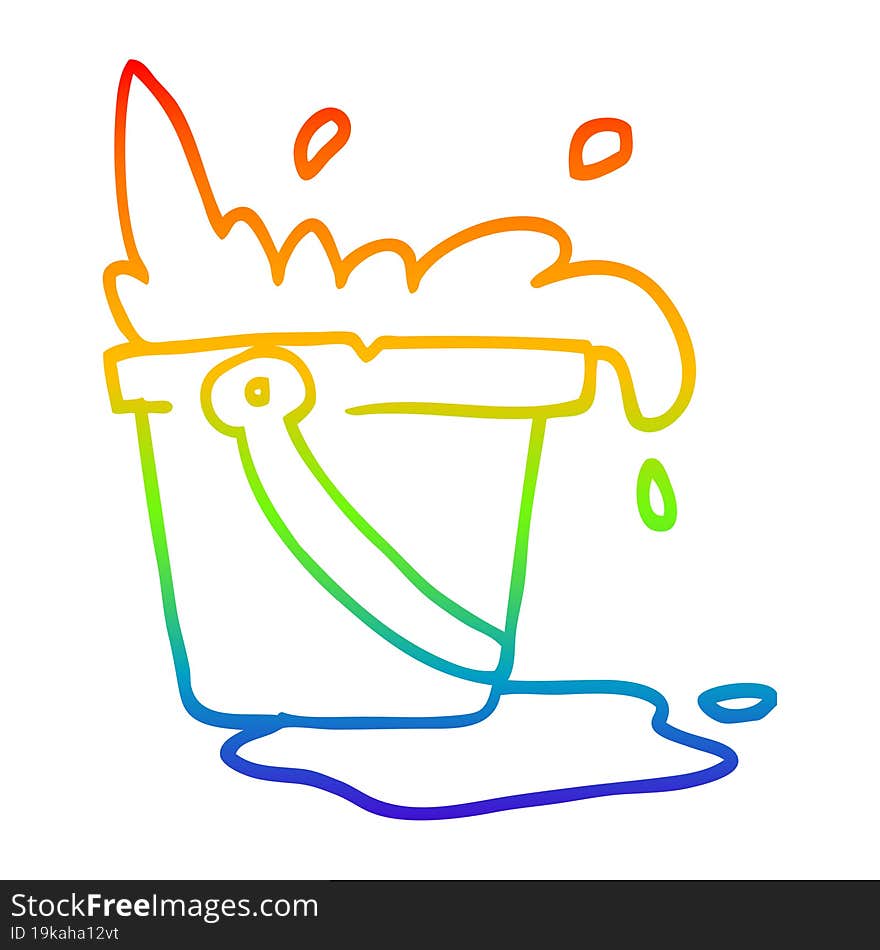 rainbow gradient line drawing cartoon water and bucket