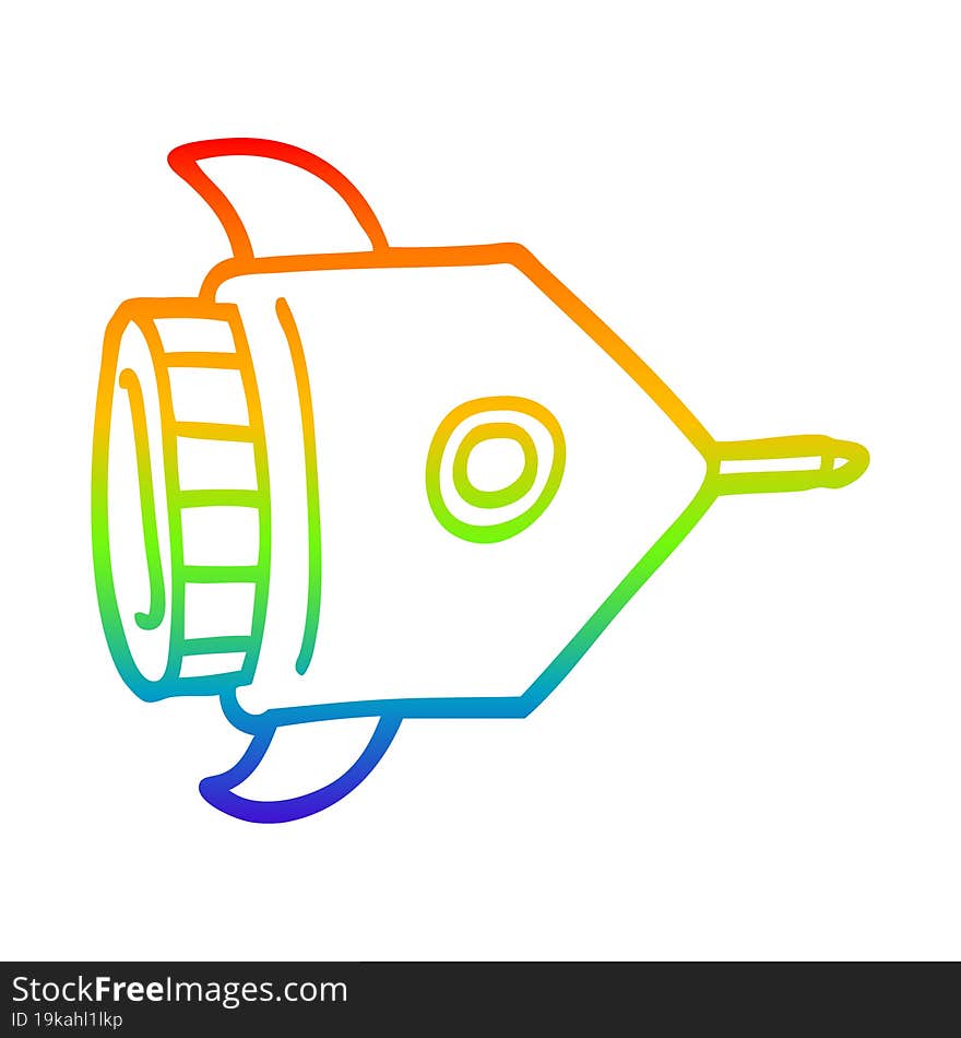 rainbow gradient line drawing cartoon spaceship