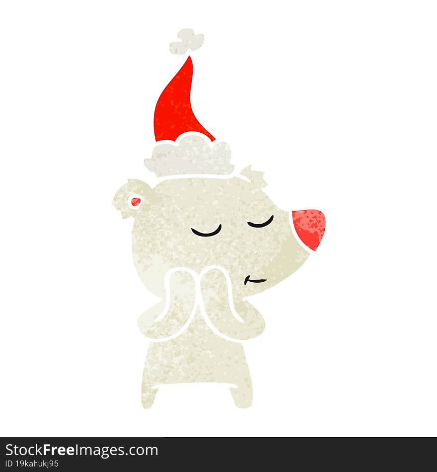 Happy Retro Cartoon Of A Polar Bear Wearing Santa Hat